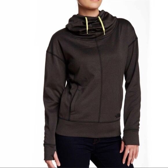 The North Face Lanna Funnel Neck Hoodie Charcoal Gray Lime Green Hood Strings S - Picture 1 of 10